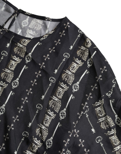 Dolce &amp; Gabbana Black Key Castle Print Silk Blouse T-shirt