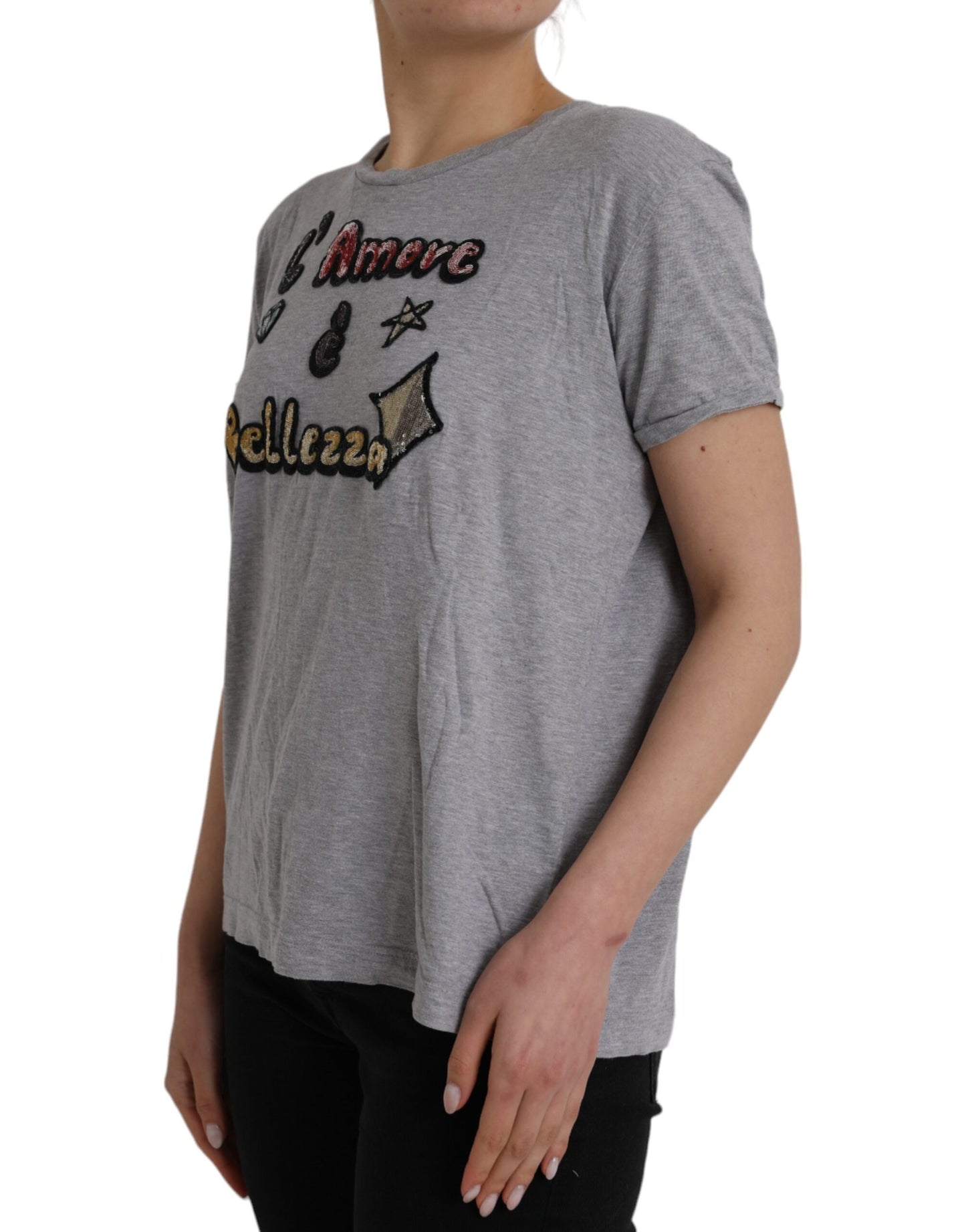 Dolce &amp; Gabbana Gray Cotton L'Amore E'Bellezza Top T-shirt