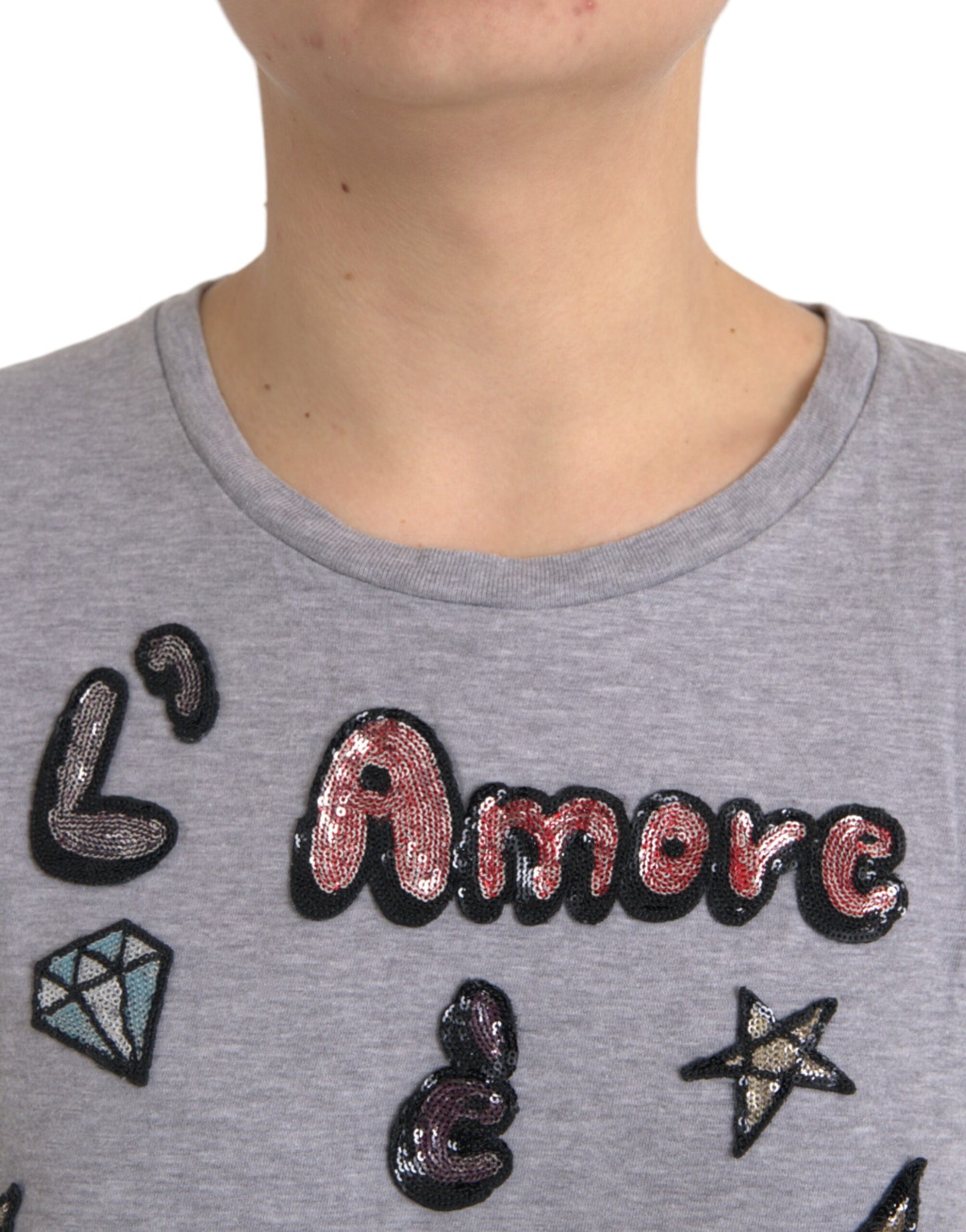 Dolce &amp; Gabbana Gray Cotton L'Amore E'Bellezza Top T-shirt