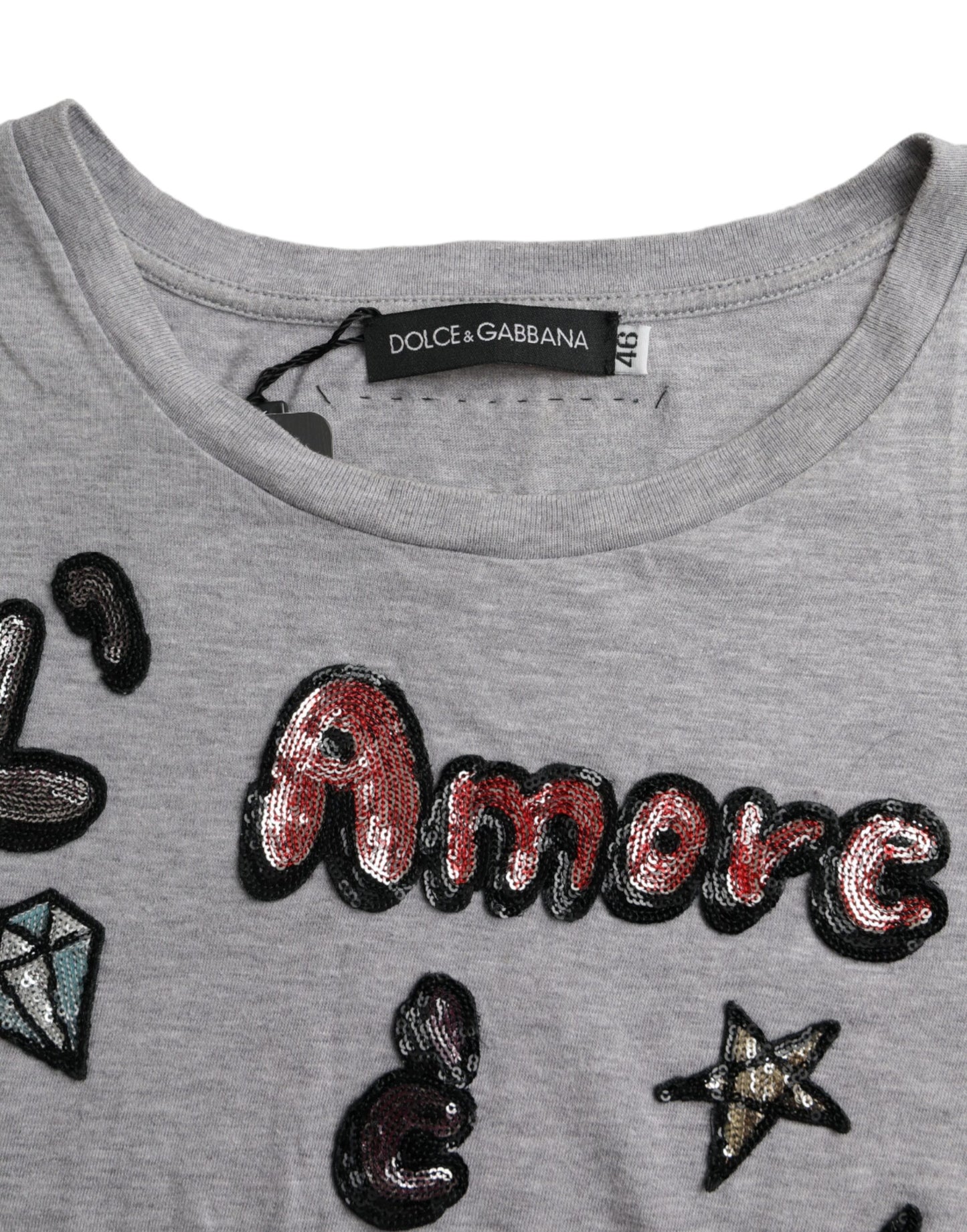 Dolce &amp; Gabbana Gray Cotton L'Amore E'Bellezza Top T-shirt