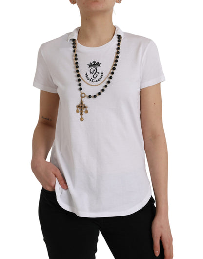 Dolce &amp; Gabbana White Cotton Necklace Short Sleeves T-shirt