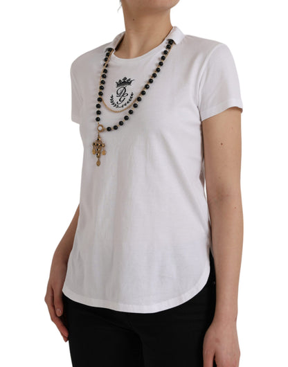 Dolce &amp; Gabbana White Cotton Necklace Short Sleeves T-shirt