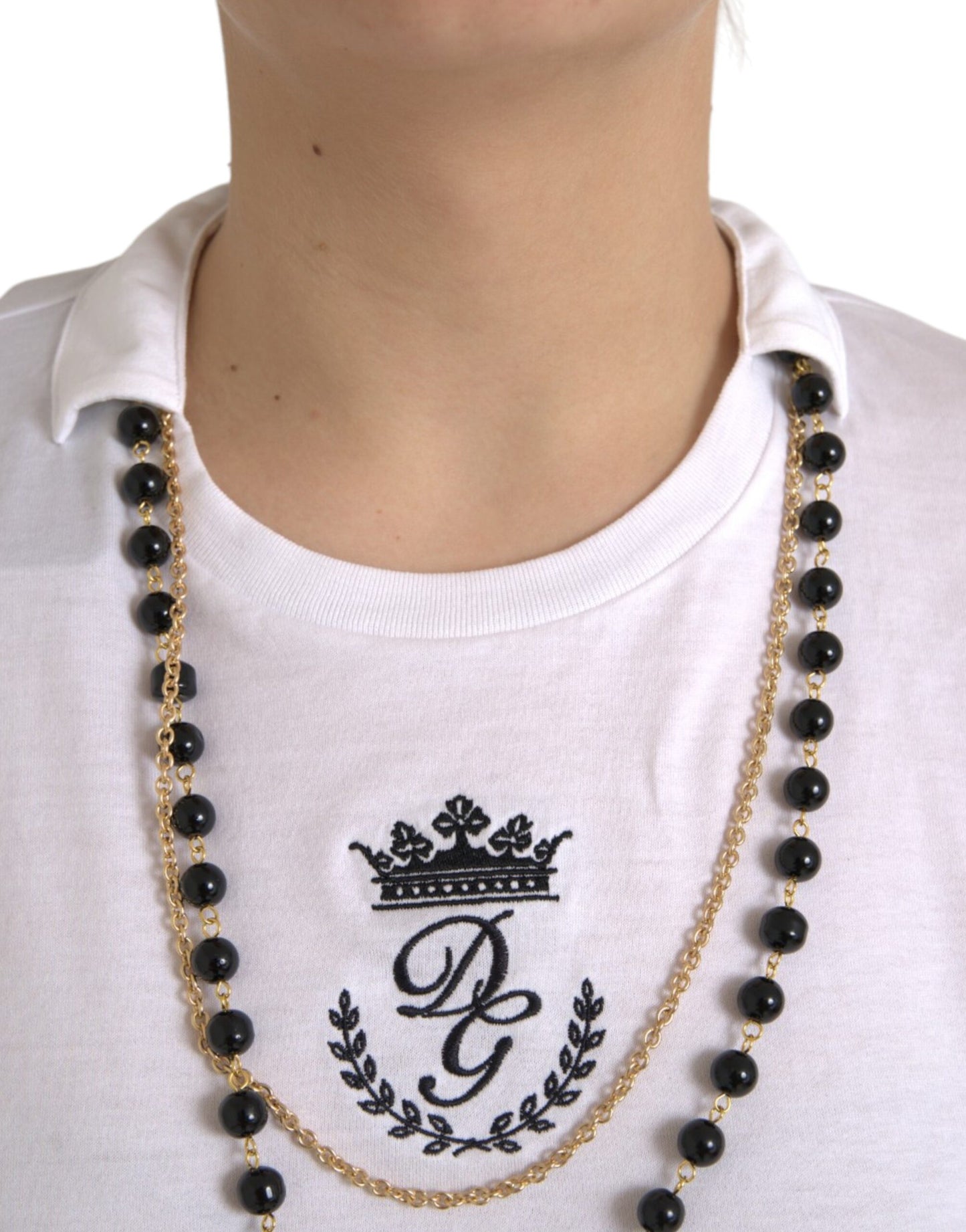 Dolce &amp; Gabbana White Cotton Necklace Short Sleeves T-shirt