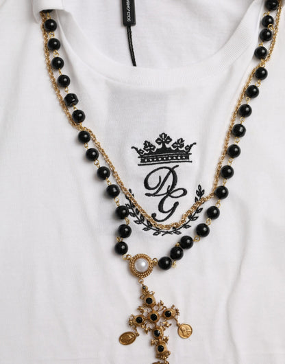 Dolce &amp; Gabbana White Cotton Necklace Short Sleeves T-shirt