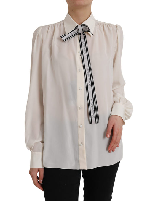 Dolce &amp; Gabbana Off White Long Sleeve Button Down Blouse Top