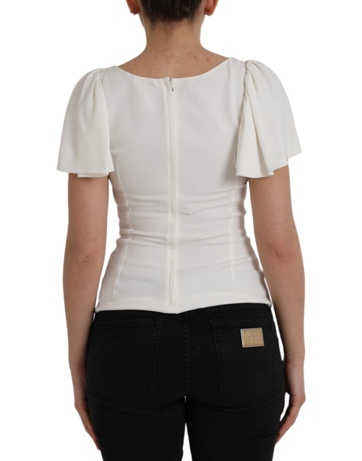 Dolce &amp; Gabbana White Viscose Round Neck Short Sleeves Top