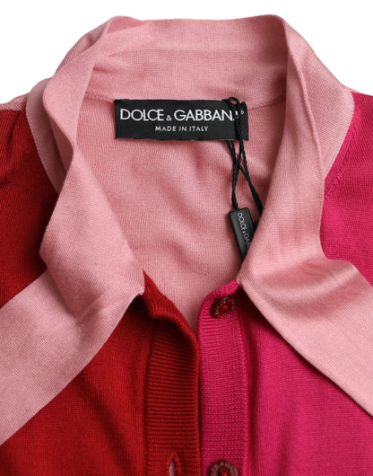 Dolce & Gabbana Pink Short Sleeves Pullover Ascot Collar Top