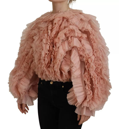 Dolce &amp; Gabbana Pink Ruffles Long Sleeves Pullover Sweater