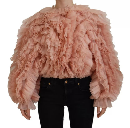 Dolce &amp; Gabbana Pink Ruffles Long Sleeves Pullover Sweater