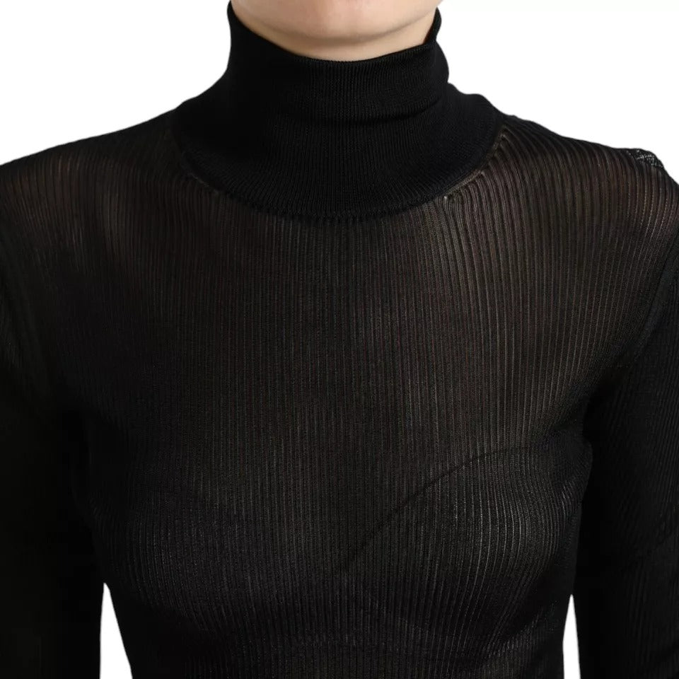 Dolce &amp; Gabbana Black Viscose Turtle Neck Pullover Sweater