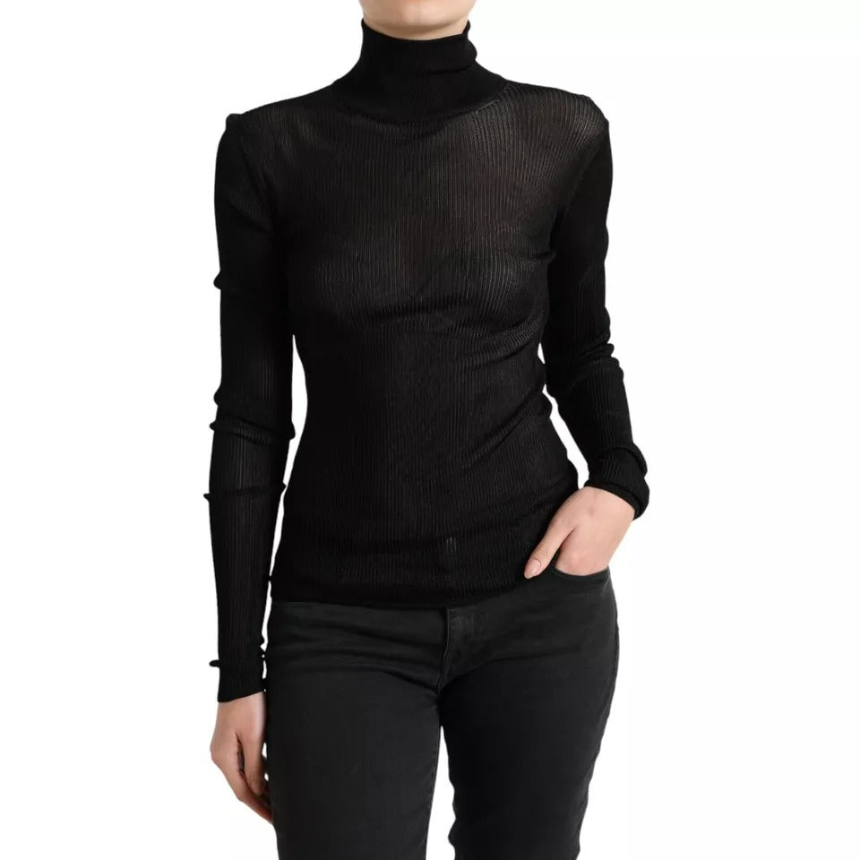 Dolce &amp; Gabbana Black Viscose Turtle Neck Pullover Sweater