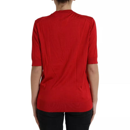 Dolce &amp; Gabbana Red Silk Crewneck Short Sleeve Sweater