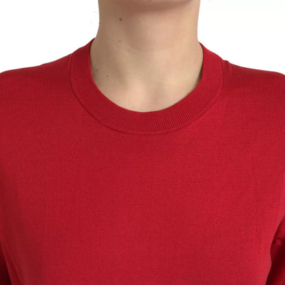 Dolce &amp; Gabbana Red Silk Crewneck Short Sleeve Sweater