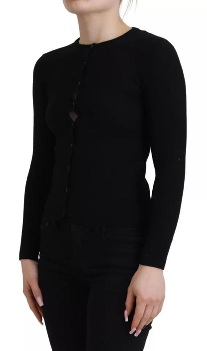 Dolce &amp; Gabbana Black Button Down Slim Cardigan Wool Sweater