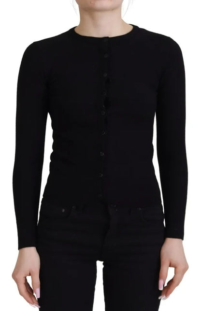 Dolce &amp; Gabbana Black Button Down Slim Cardigan Wool Sweater