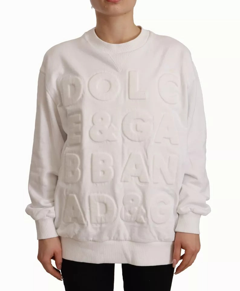 Dolce &amp; Gabbana White Logo Embossed Cotton Sweatshirt Sweater