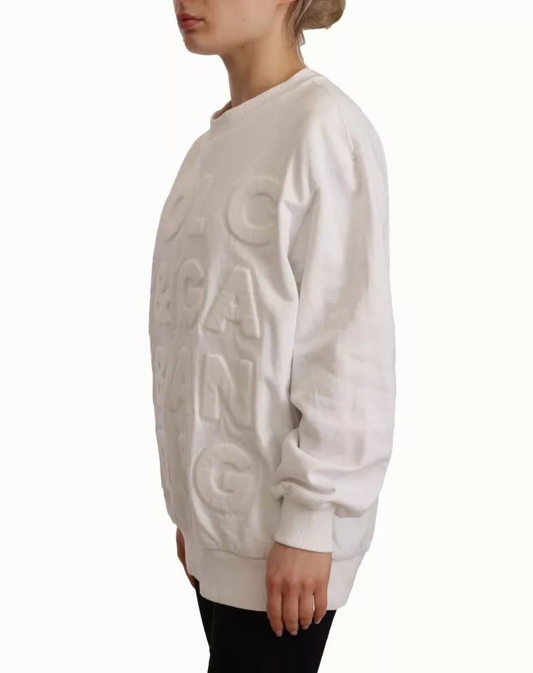 Dolce &amp; Gabbana White Logo Embossed Cotton Sweatshirt Sweater