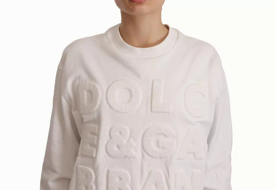 Dolce &amp; Gabbana White Logo Embossed Cotton Sweatshirt Sweater