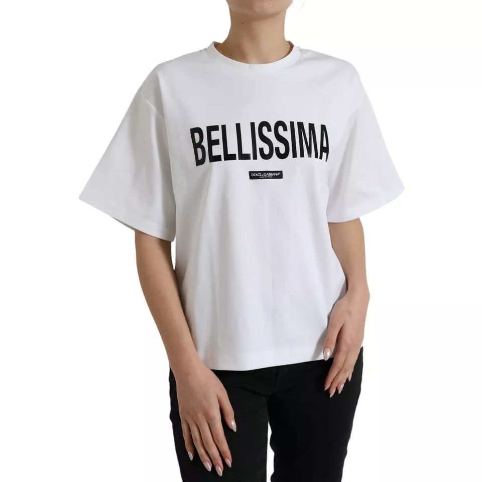 Dolce &amp; Gabbana White Bellissima Cotton Crew Neck T-shirt