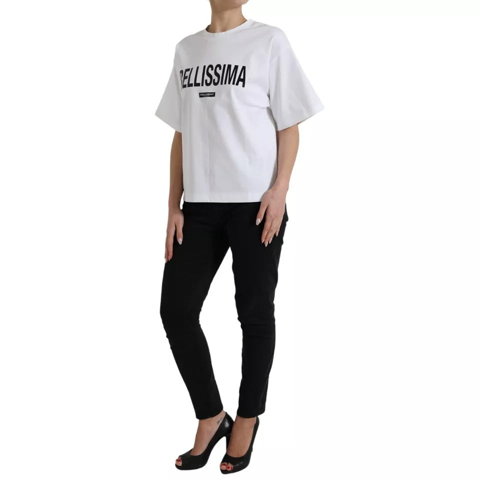 Dolce &amp; Gabbana White Bellissima Cotton Crew Neck T-shirt