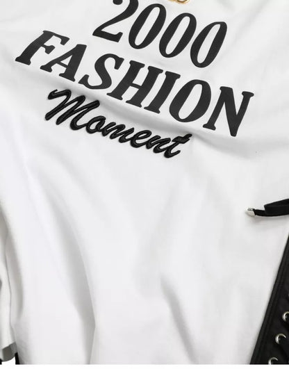 Dolce &amp; Gabbana White Slogan Print Lacing Detailed T-shirt