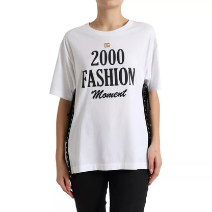 Dolce &amp; Gabbana White Slogan Print Lacing Detailed T-shirt