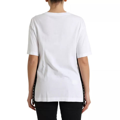 Dolce &amp; Gabbana White Slogan Print Lacing Detailed T-shirt