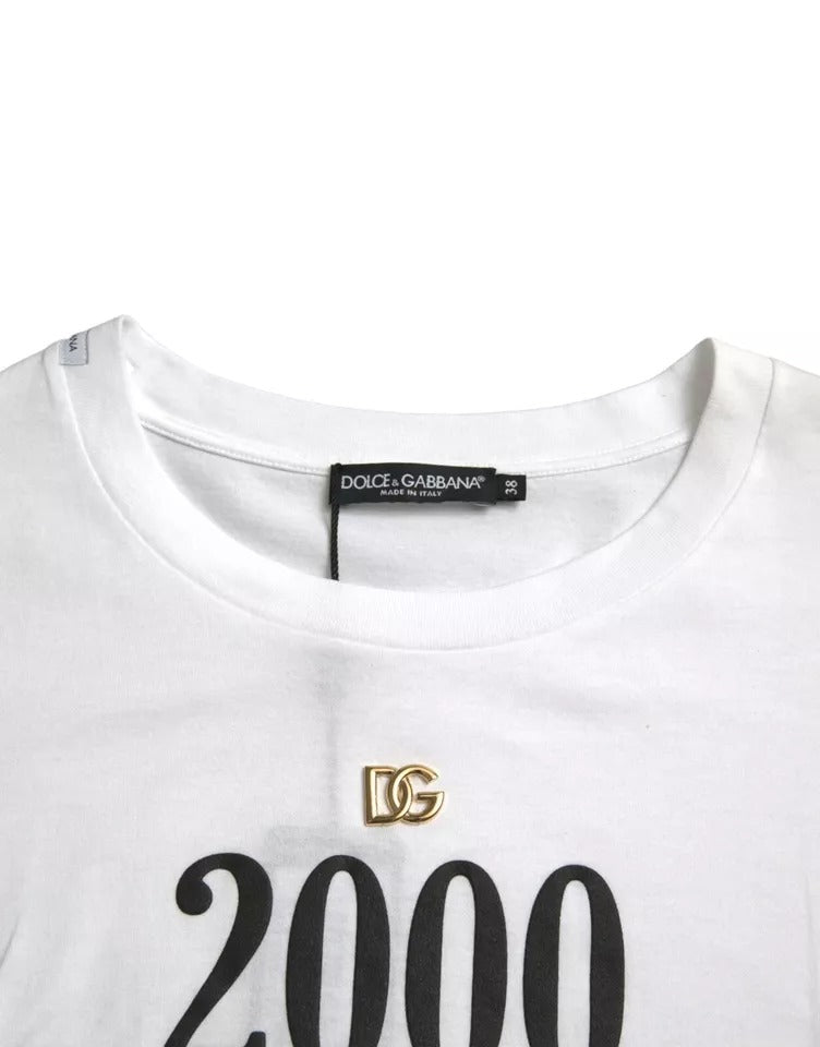 Dolce &amp; Gabbana White Slogan Print Lacing Detailed T-shirt