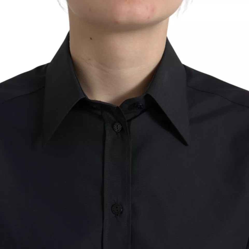 Dolce &amp; Gabbana Black Cotton Collared Formal Dress Shirt Top