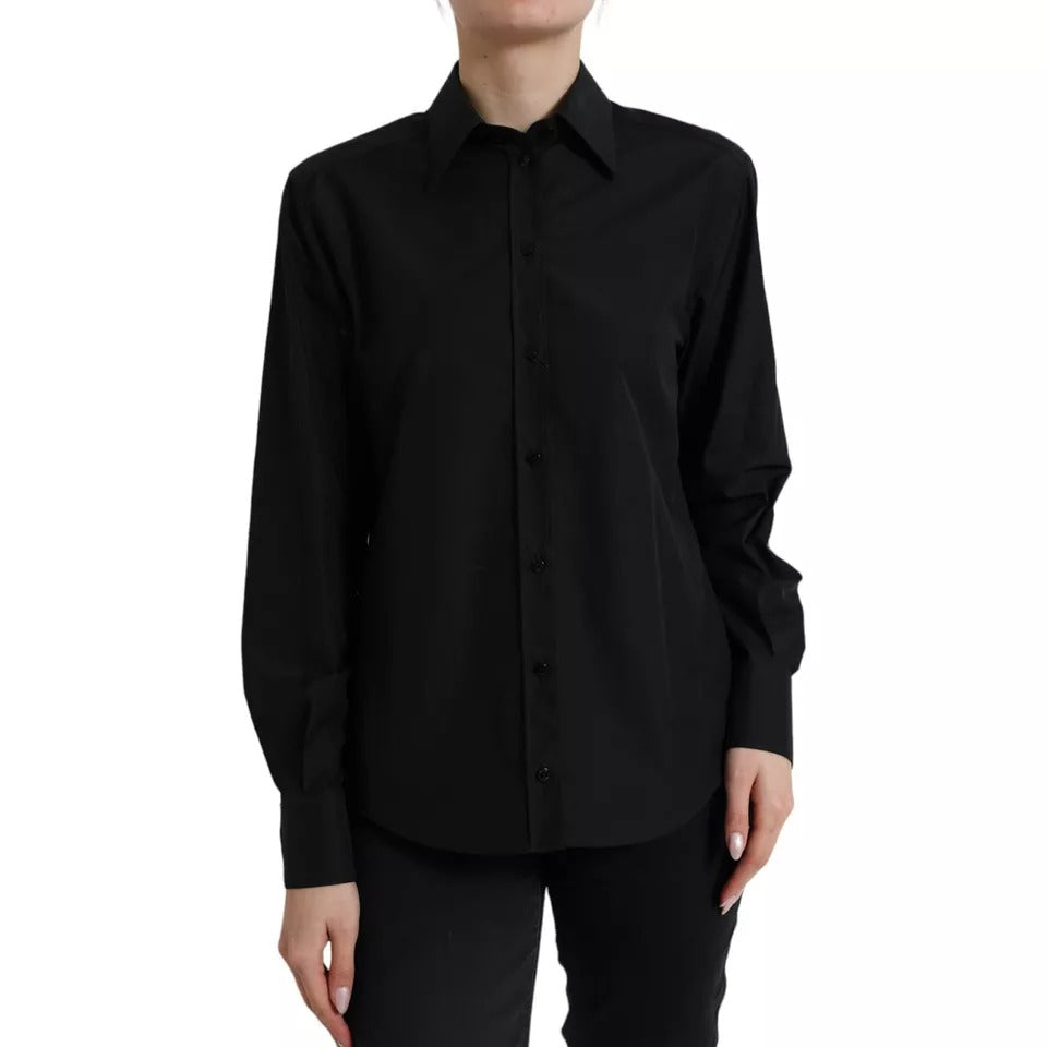 Dolce &amp; Gabbana Black Cotton Collared Formal Dress Shirt Top