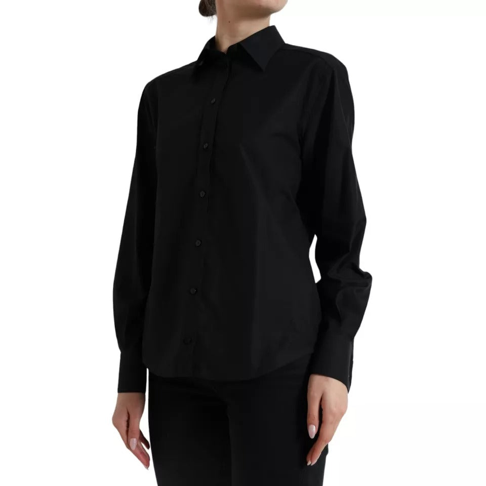 Dolce &amp; Gabbana Black Cotton Collared Formal Dress Shirt Top