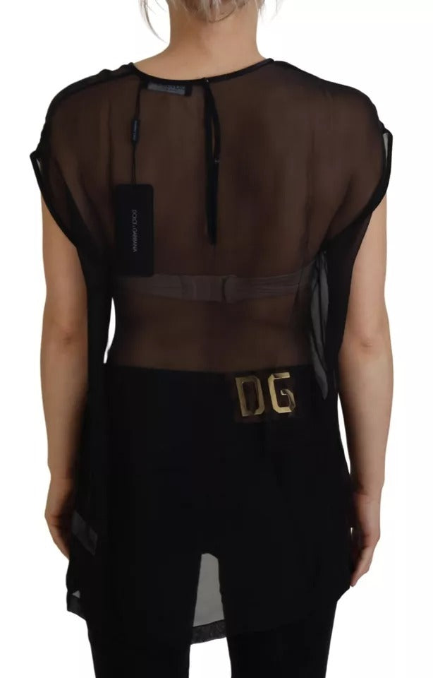 Dolce &amp; Gabbana Black Mesh Transparent Blouse Pullover Top