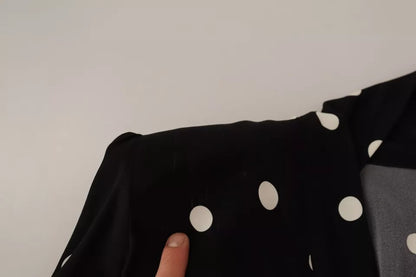 Dolce &amp; Gabbana Black Polka Dots Silk Pussy Bow Long Sleeves Top