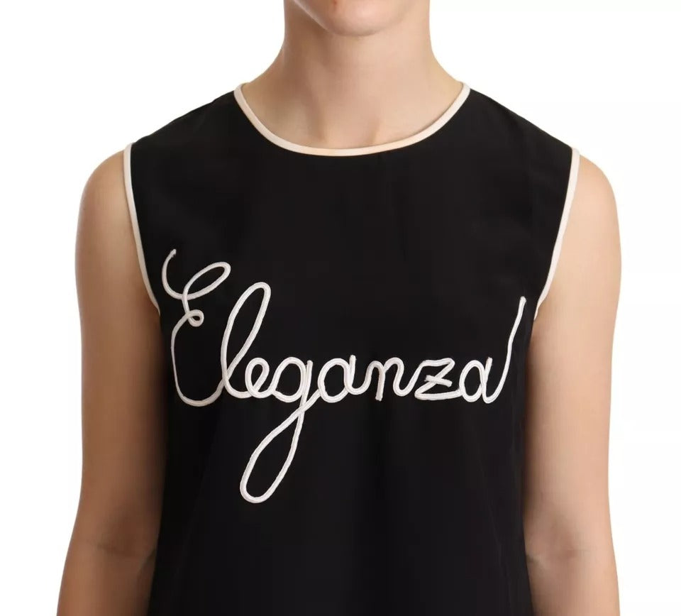 Dolce & Gabbana Black Silk Eleganza Print Sleeveless Tank Top