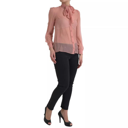 Dolce &amp; Gabbana Pink Long Sleeves Ascot Collar Top Blouse