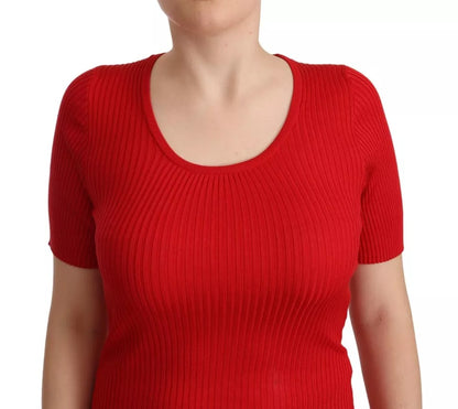 Dolce &amp; Gabbana Red Silk T-shirt Short Sleeve Top Blouse