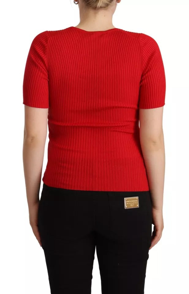 Dolce &amp; Gabbana Red Silk T-shirt Short Sleeve Top Blouse