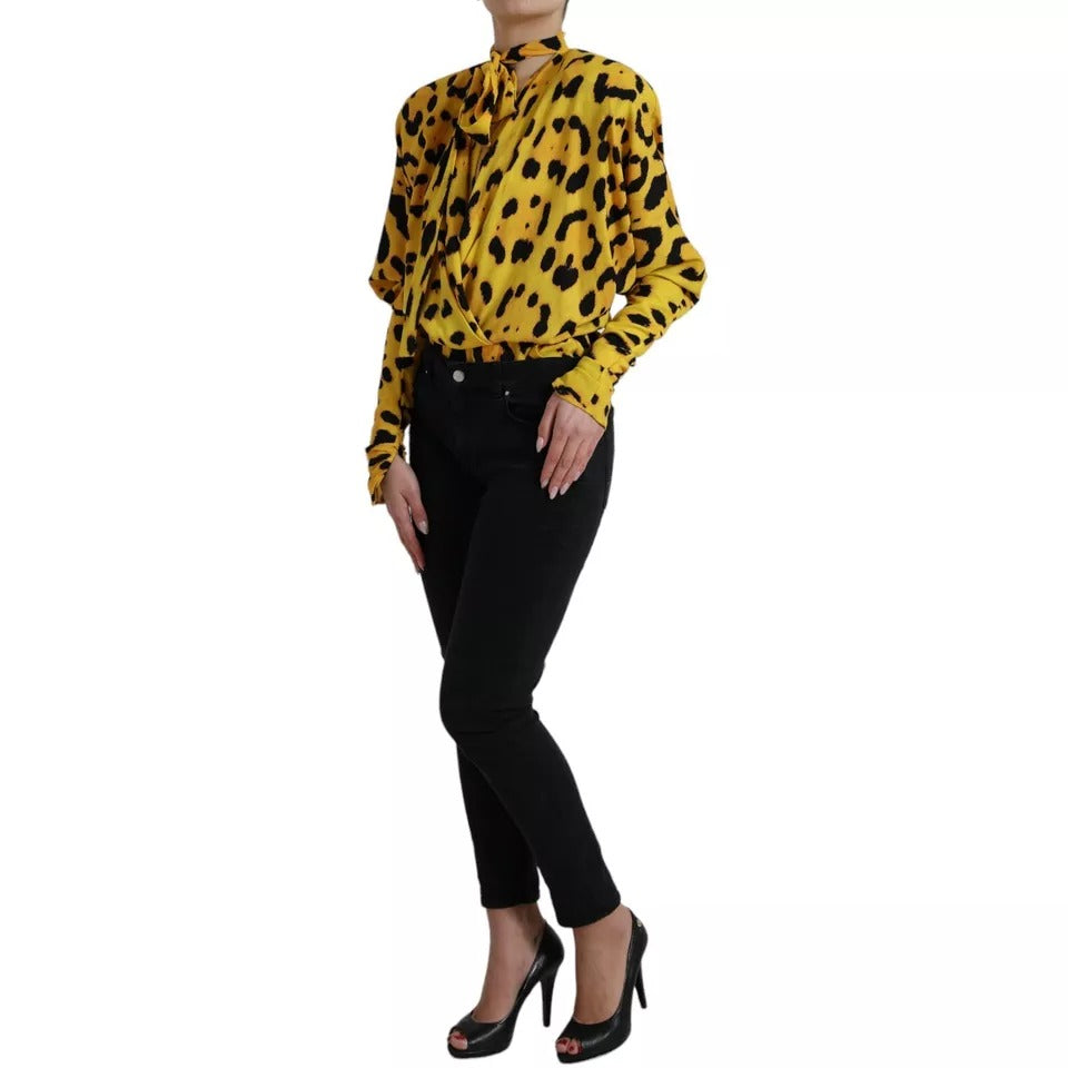 Dolce &amp; Gabbana Yellow Leopard Print Long Sleeves Top Blouse