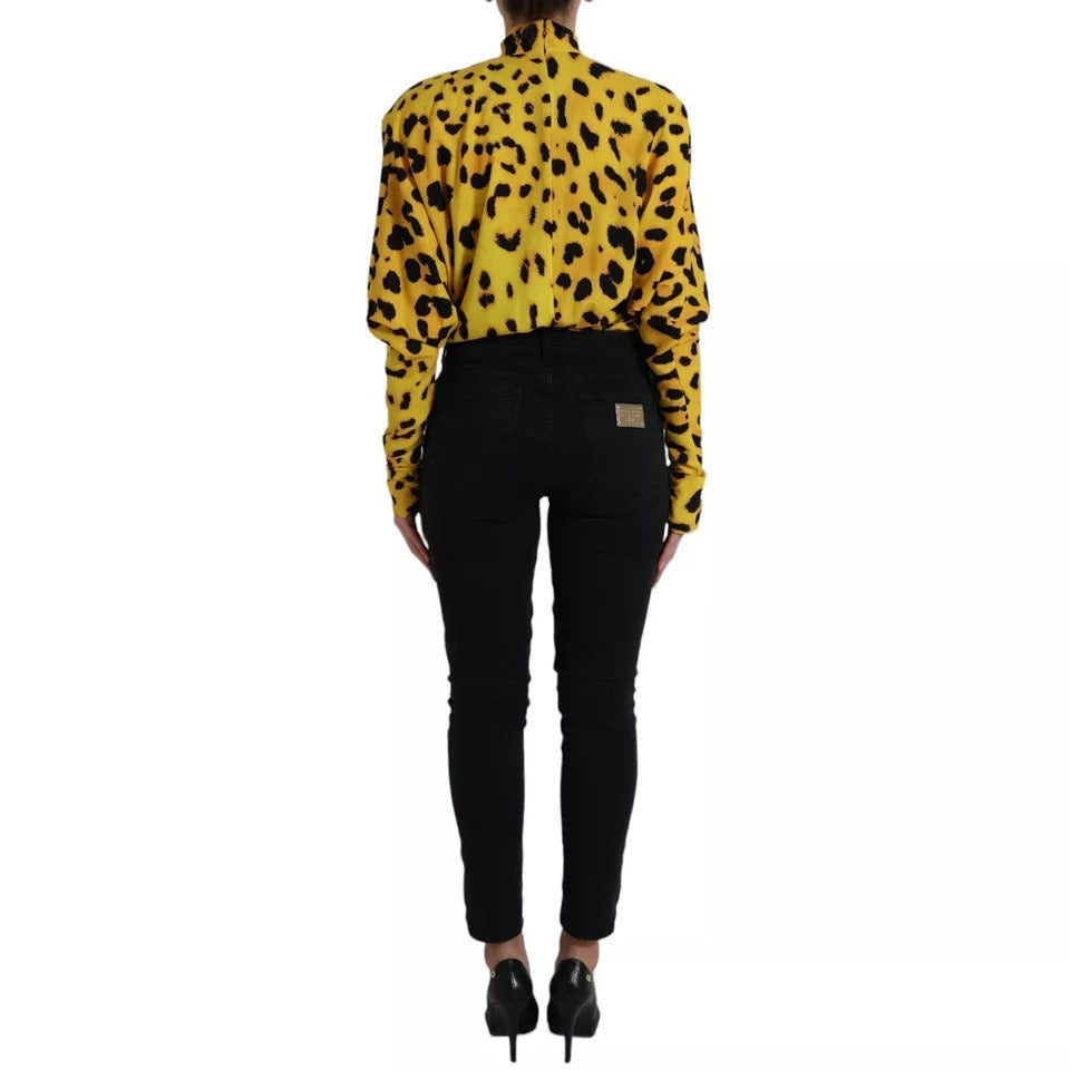 Dolce &amp; Gabbana Yellow Leopard Print Long Sleeves Top Blouse