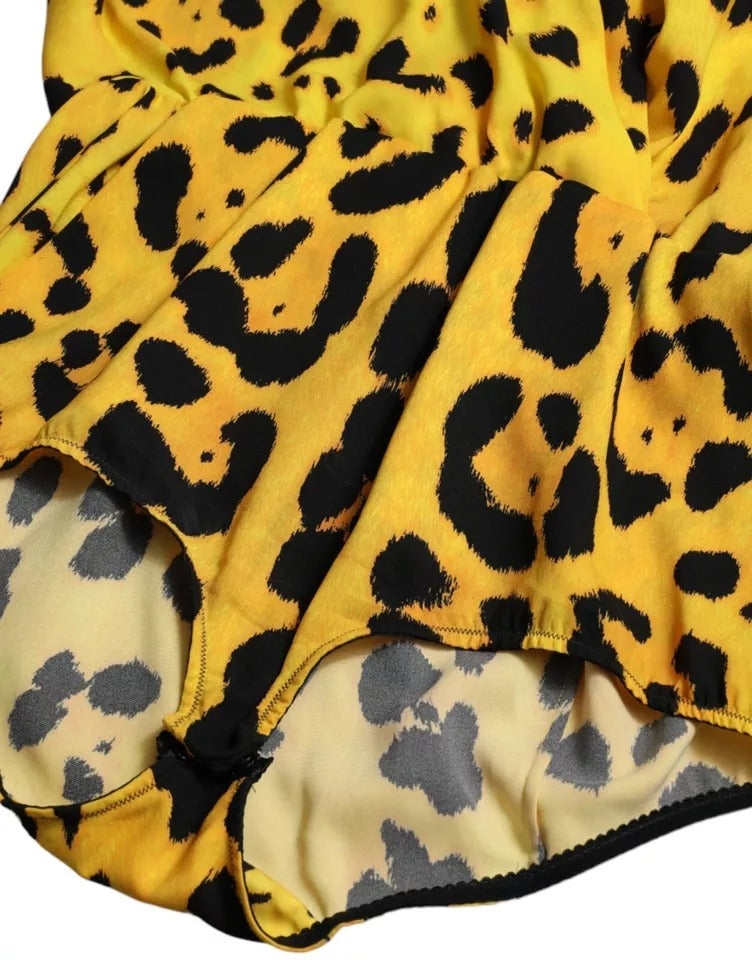 Dolce &amp; Gabbana Yellow Leopard Print Long Sleeves Top Blouse