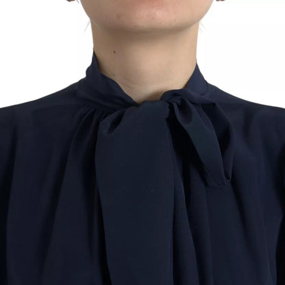 Dolce &amp; Gabbana Blue Long Sleeves Ascot Collar Blouse Top