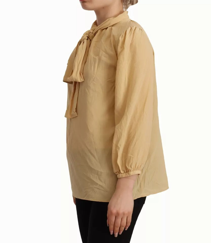 Dolce &amp; Gabbana Mustard Ascot Collar Shirt Silk Blouse Top