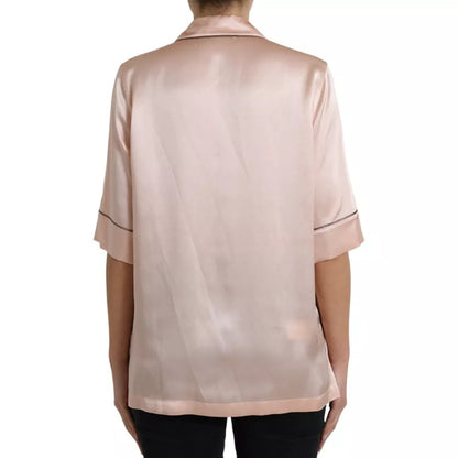 Dolce &amp; Gabbana Pink Silk Long Sleeves Logo Pajama Blouse Top