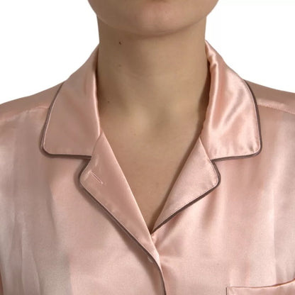 Dolce & Gabbana Pink Silk Long Sleeves Logo Pajama Blouse Top