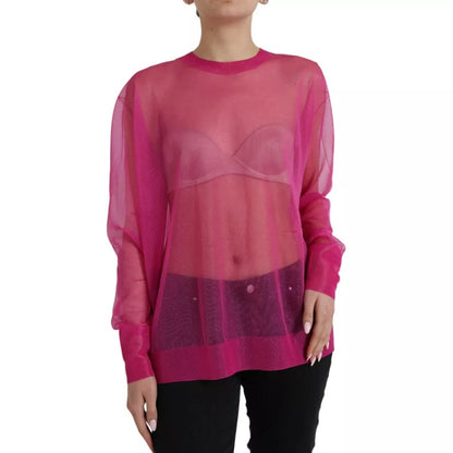 Dolce &amp; Gabbana Pink Transparent Crewneck Long Sleeves Top