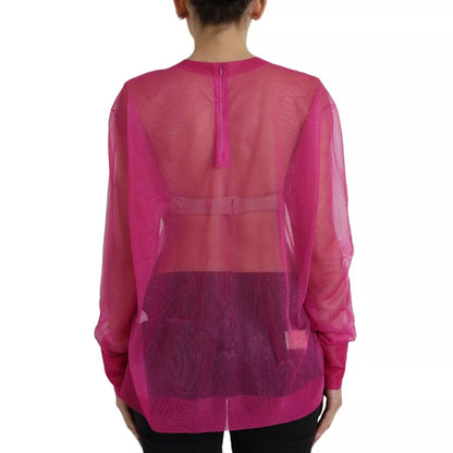 Dolce &amp; Gabbana Pink Transparent Crewneck Long Sleeves Top