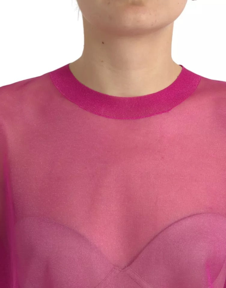 Dolce &amp; Gabbana Pink Transparent Crewneck Long Sleeves Top