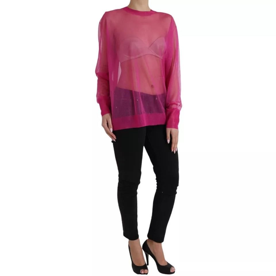 Dolce &amp; Gabbana Pink Transparent Crewneck Long Sleeves Top