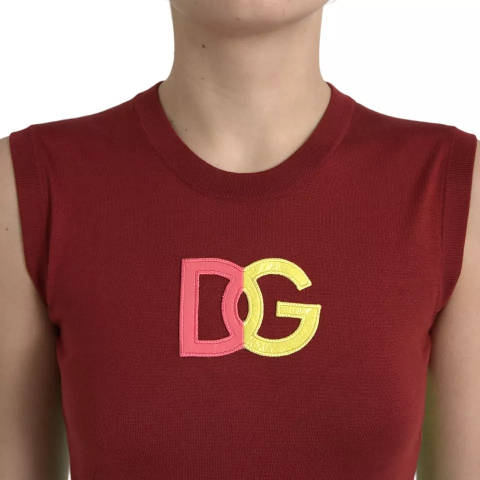 Dolce &amp; Gabbana Red Green Silk DG Logo Sleeveless Tank Top