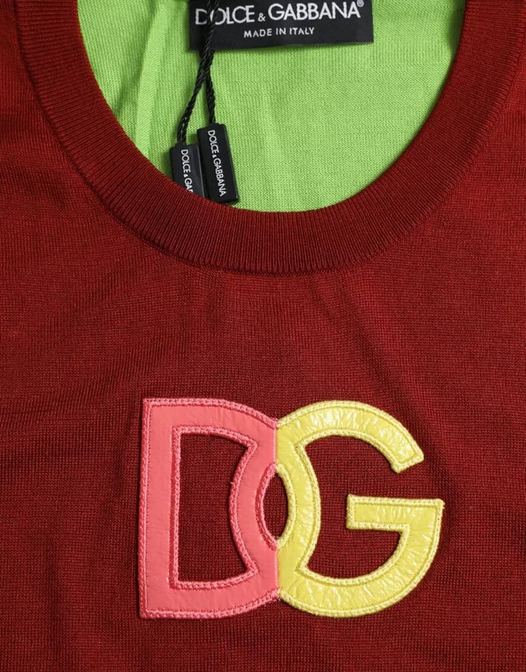 Dolce &amp; Gabbana Red Green Silk DG Logo Sleeveless Tank Top